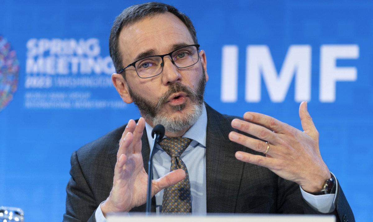 International Monetary Fund Director of the Research Department Pierre-Olivier Gourinchas speaks at a news conference during the World Bank/IMF Spring Meetings at the International Monetary Fund (IMF) headquarters in Washington. (AP/File)