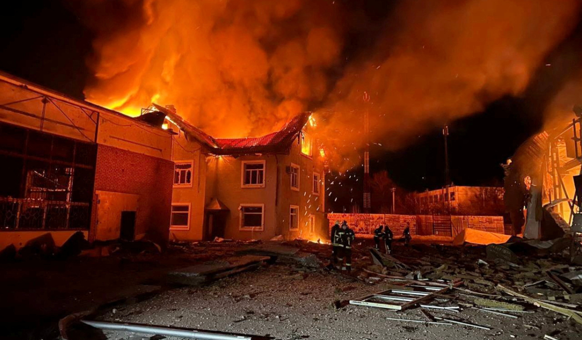 Firefighters work at a site where production facilities were damaged during a Russian drone strike, amid Russia's attack on Ukraine, near Bila Tserkva city, in Kyiv region, Ukraine, in this handout picture released January 30, 2024. (REUTERS)