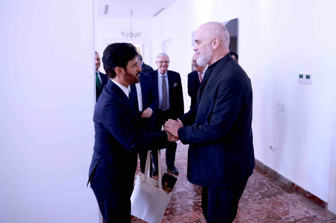 Mohammed Ben Sulayem, President of the International Automobile Federation (FIA), with Albanian Prime Minister Edi Rama. (Supplied)