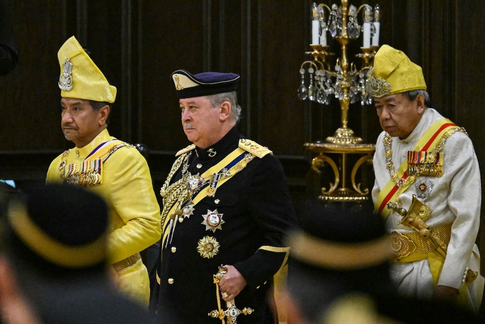 Sultan Ibrahim Iskandar arrives to take part in the oath taking ceremony as the 17th King of Malaysia at the National Palace in Kuala Lumpur on Jan. 31, 2024. (AFP)