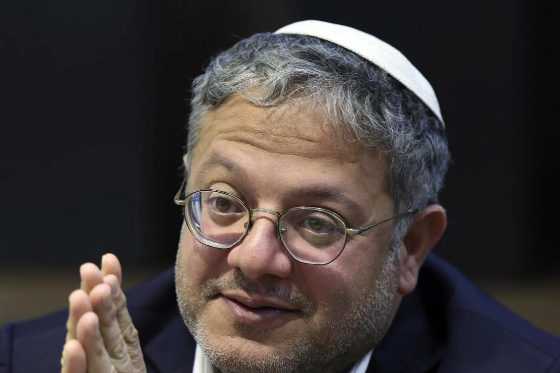 Israeli national security Itamar Ben Gvir attends the weekly cabinet meeting at the the Kirya military base in Tel Aviv, Israel Sunday, Dec. 31, 2023. (AP)