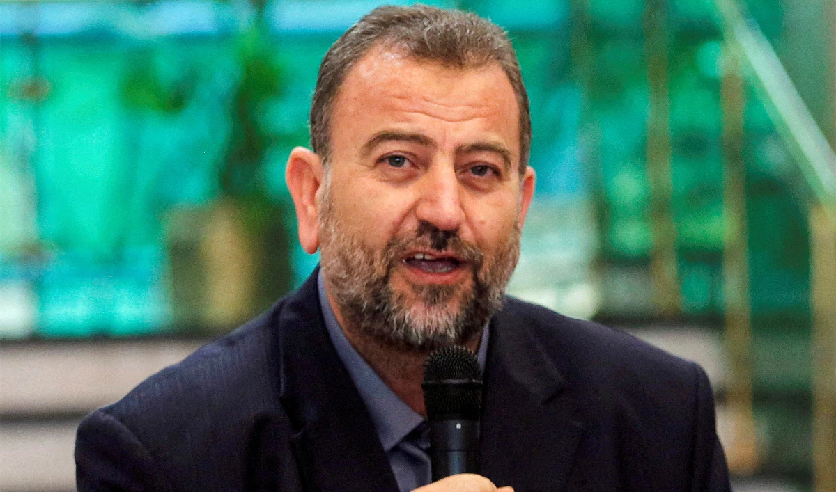 Head of Hamas delegation Saleh al-Arouri speaks as he attends a news conference with Fatah leader Azzam Ahmad after a reconciliation deal signing ceremony in Cairo, Egypt, on October 12, 2017. (REUTERS/File)