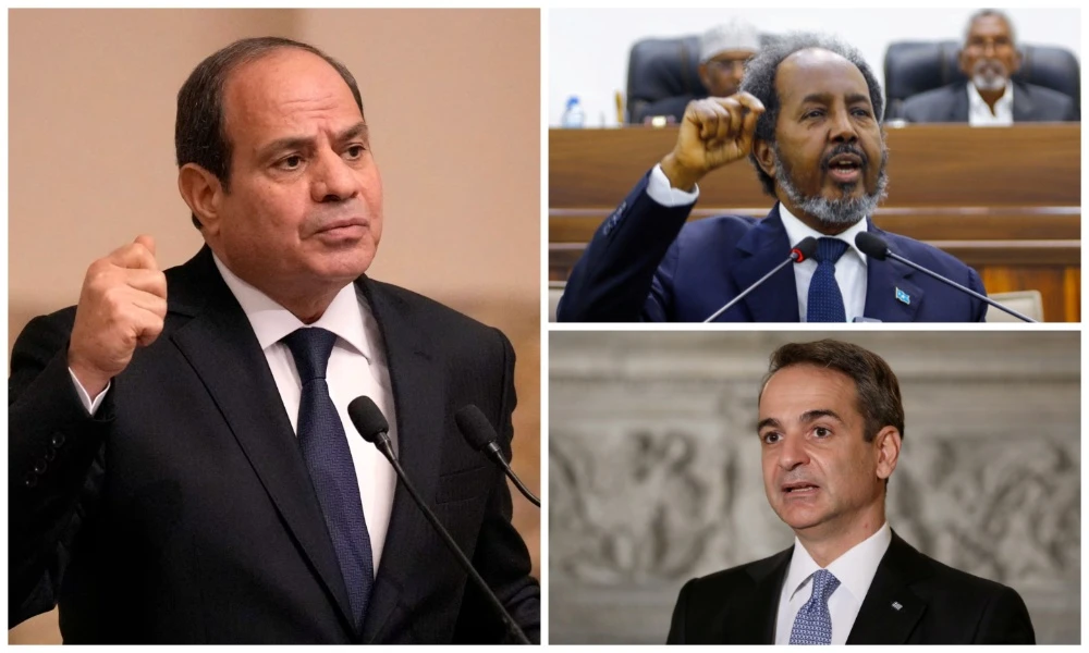 Egypt’s President Abdel Fattah El-Sisi received phone calls from Somali President Hassan Sheikh Mohamud and Greek Prime Minister Kyriakos Mitsotakis on Wednesday. (Reuters/File Photos)