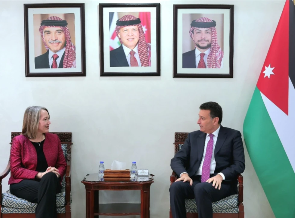 Ahmed Safadi, the speaker of Jordan's House of Representatives, and the UN’s resident coordinator in Jordan, Sheri Ritsema-Anderson. (Amman)