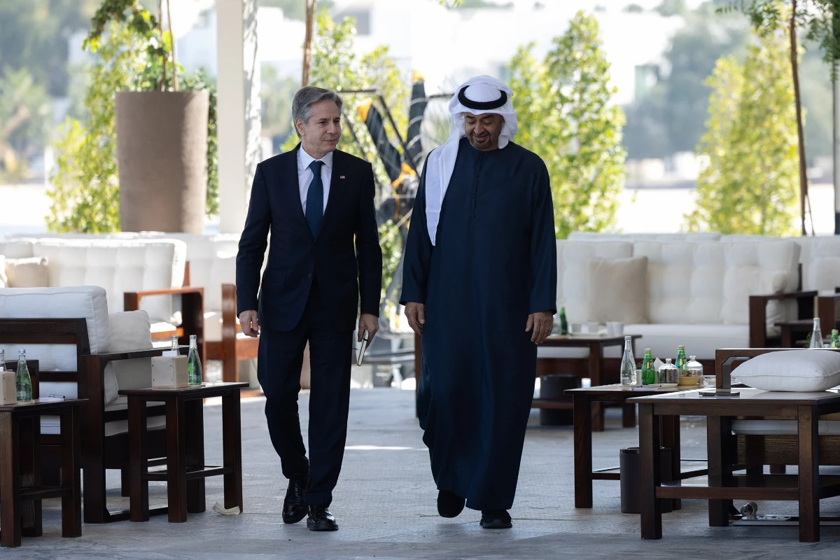Al Nahyan emphasized the need for a ceasefire in the Gaza Strip to protect civilian lives and ensure safe channels for delivery of humanitarian relief. (Via X @SecBlinken)