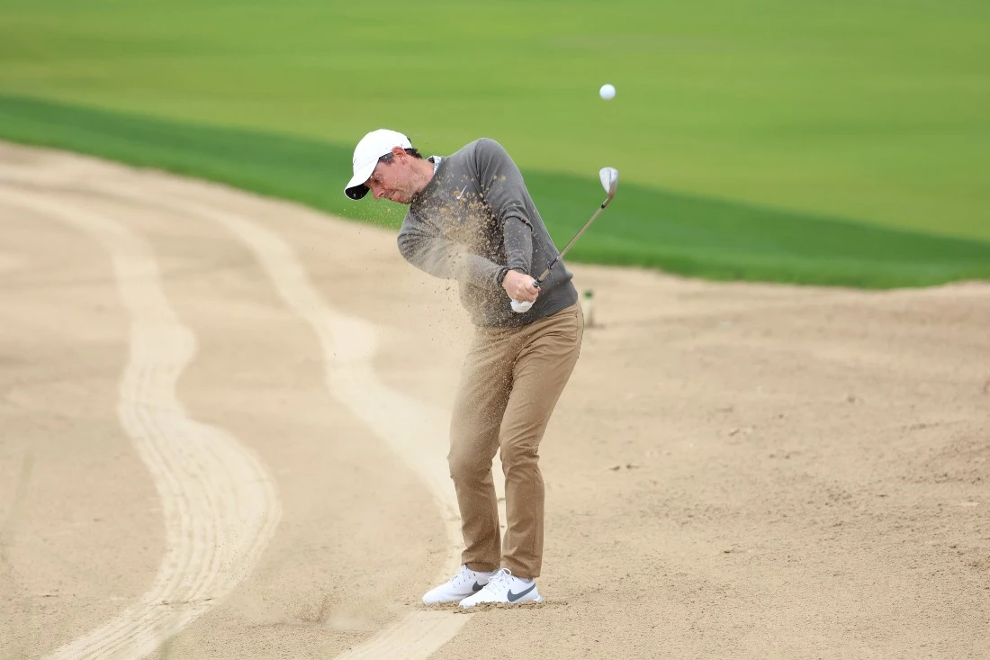 Rory McIlroy of Northern Ireland at the 8th hole during the Hero Dubai Desert Classic 2023. (Getty Images)
