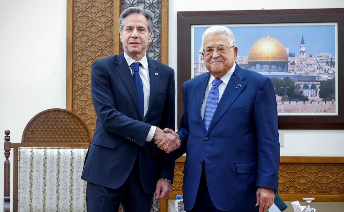 US Secretary of State Antony Blinken meets with Palestinian President Mahmoud Abbas in Ramallah in the Israeli-occupied West Bank Jan. 10, 2024. (Reuters)