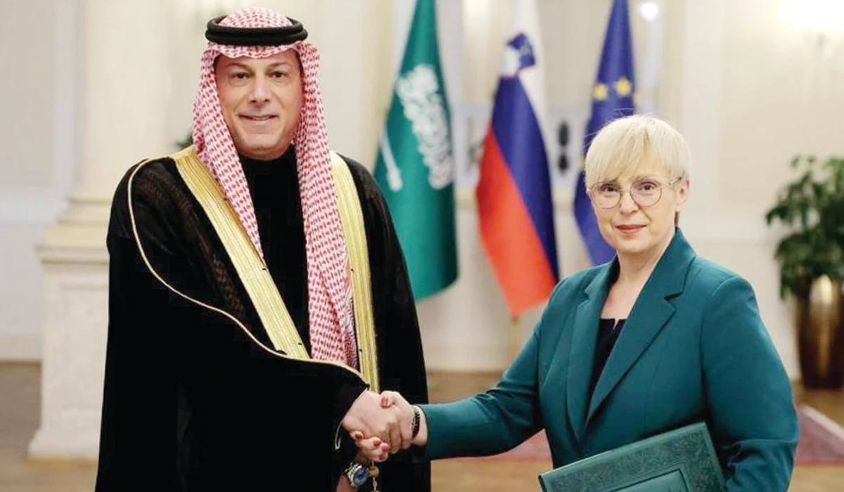 Slovenia’s president Natasa Pirc Musar receives Abdullah bin Khaled Toula in Ljubljana. (Supplied)