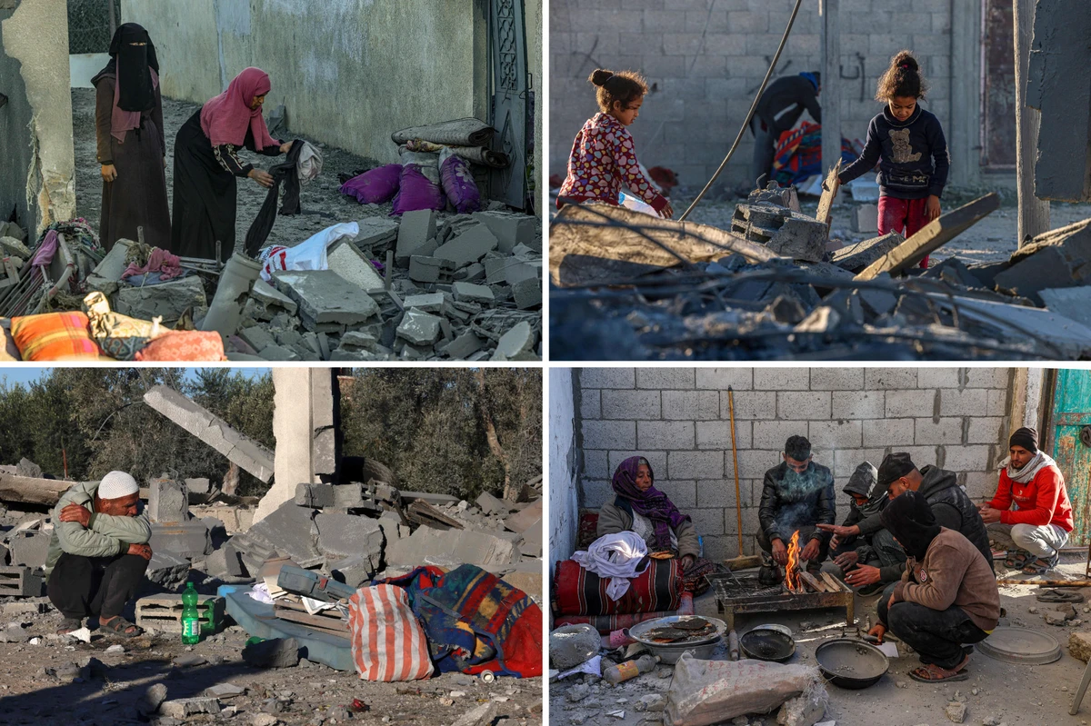 Palestinians sift through the rubble from their homes destroyed by Israeli bombardment in Rafah, outhern Gaza Strip, on January 13, 2024. (AFP photos)
