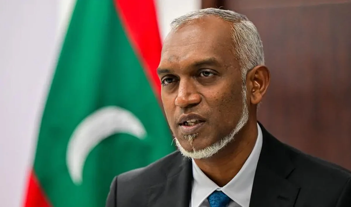 In this file photo, taken on November 13, 2023, Maldives President Mohammed Muizzu speaks during an interview with AFP in Malé. (AFP/File)