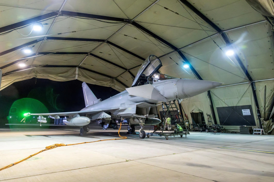 RAF Typhoon aircraft is pictured at RAF Akrotiri following its return after striking military targets in Yemen during the US-led coalition operation, aimed at the Houthi militia, in Cyprus. (File/Reuters)