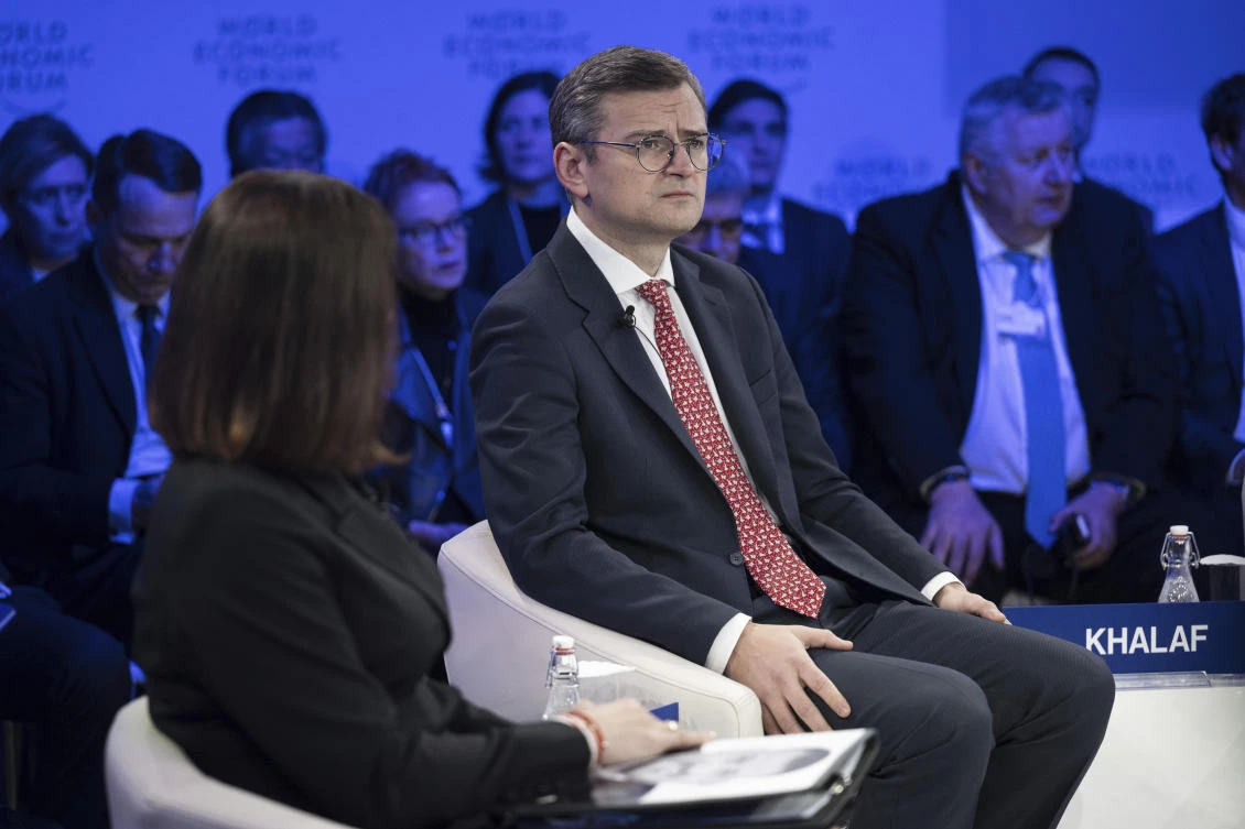 Ukraine’s Foreign Minister Dmytro Kuleba and Belarusian opposition leader-in-exile Sviatlana Tsikhanouskaya attend the 54th annual meeting of the World Economic Forum in Davos on Jan. 17, 2024. (AP)