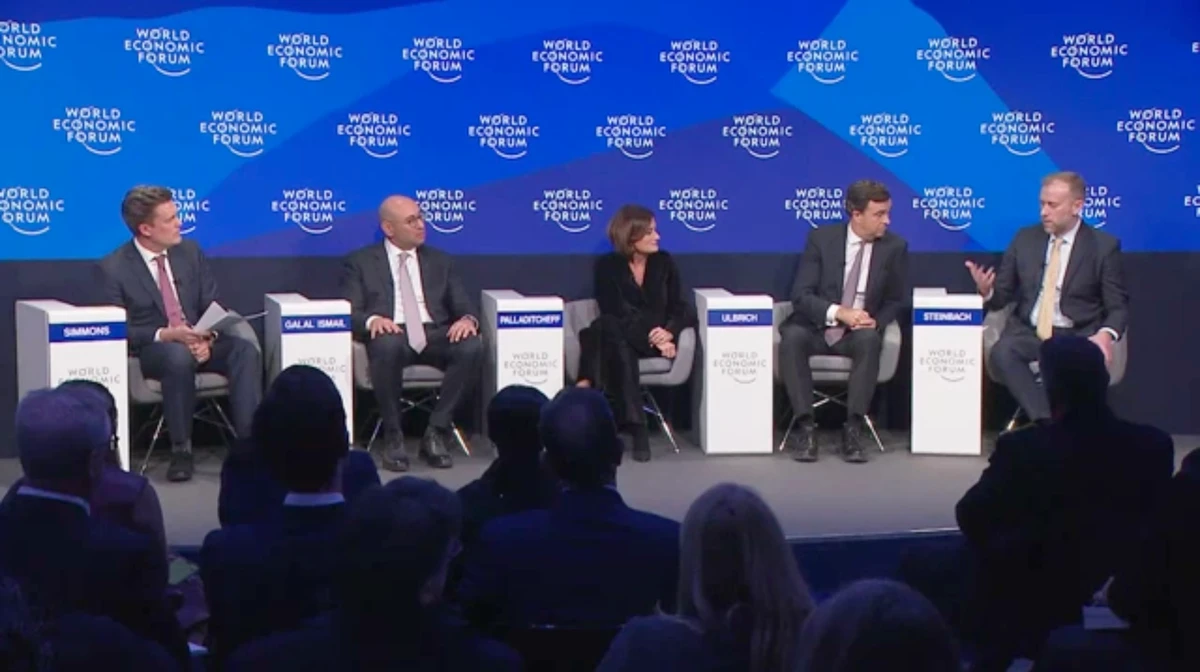 Speakers discuss the real estate sector in the Middle East during a panel discussion at the World Economic Forum in Davos, Switzerland.