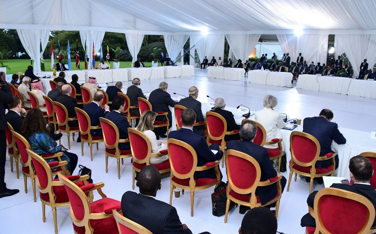 Delegates attend the Intergovernmental Authority on Development (IGAD) 42nd Extraordinary Session at the State House in Entebbe, Uganda, on January 18, 2024. (REUTERS)