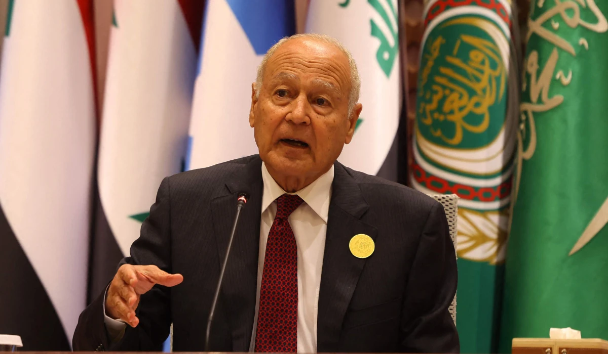Arab League Secretary-General Ahmed Aboul Gheit speaks during a press conference held at the end of the Arab League Summit in Jeddah on May 19, 2023. (AFP)
