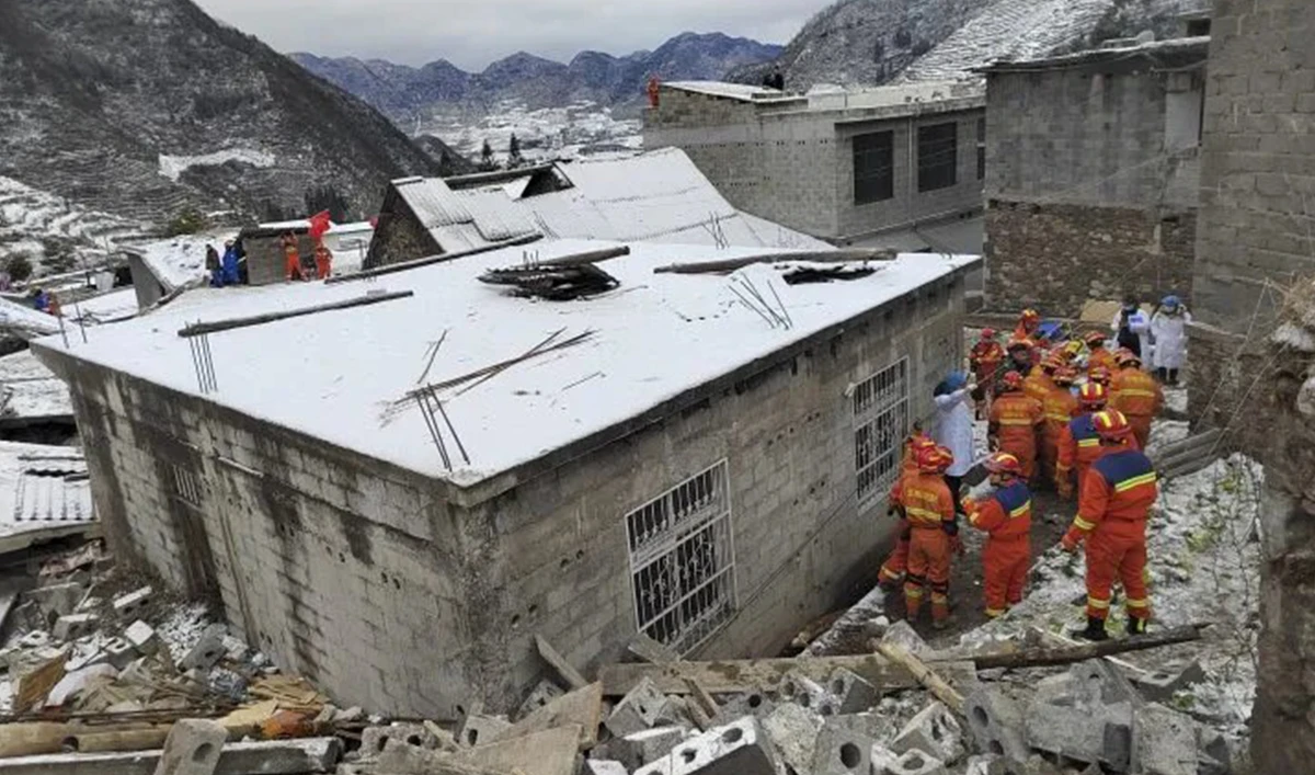 In this photo released by Xinhua News Agency, rescue workers search the site of a landslide in Liangshui village, in China's Yunnan Province, Monday, January 22, 2024. (AP)
