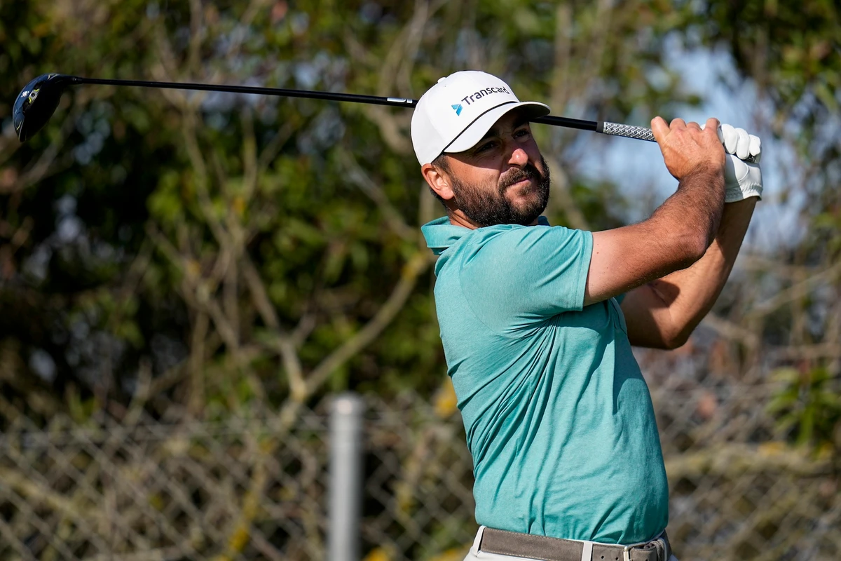 Stephan Jaeger watches his tee shot on the seventh hole of the North Course at Torrey Pines during the second round of the Farmers Insurance Open golf tournament, Thursday in San Diego. (AP)