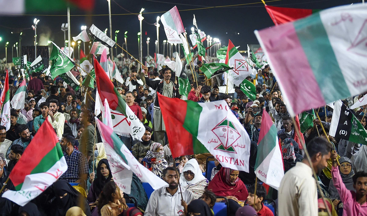 Above, a Muttahida Quami Movement-Pakistan party rally in Karachi. (Supplied)