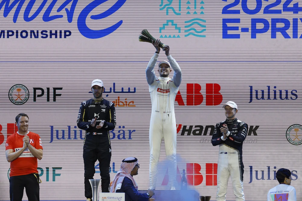 Reigning Formula E world champion Jake Dennis won a thrilling race in the opening Diriyah E-Prix on Friday. (Supplied)