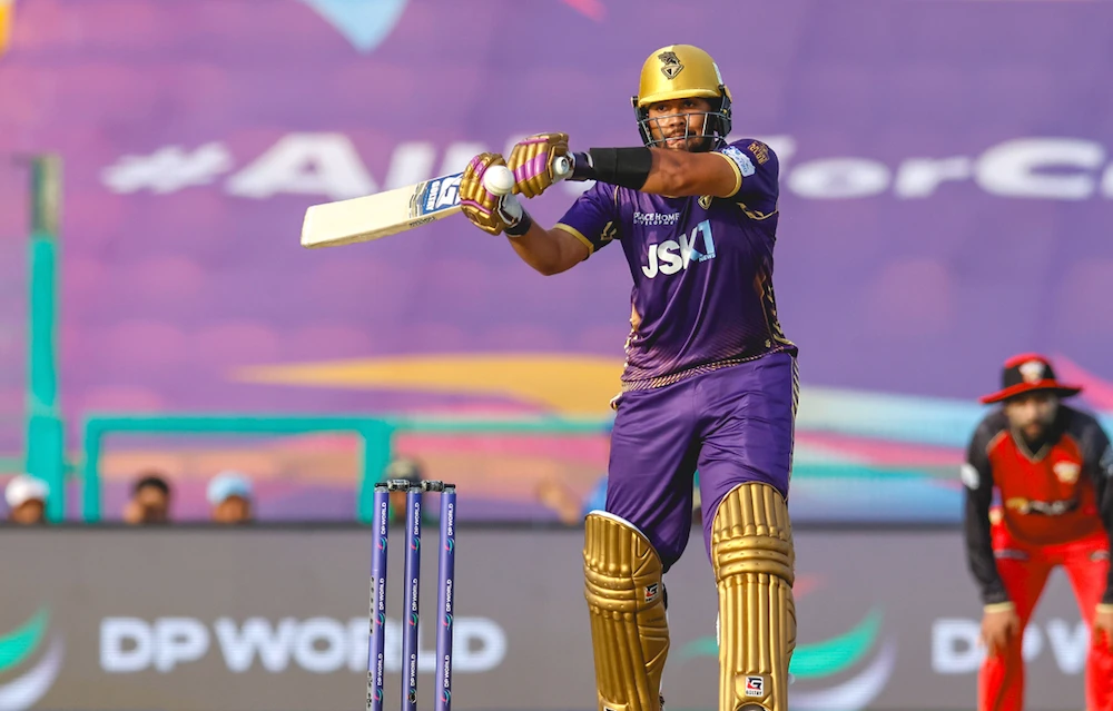 Alishan Sharafu hit a stunning 82 not out to guide Abu Dhabi Knight Riders to a six-wicket victory over the Desert Vipers in the International League T20 on Saturday. (X/@ADKRiders)