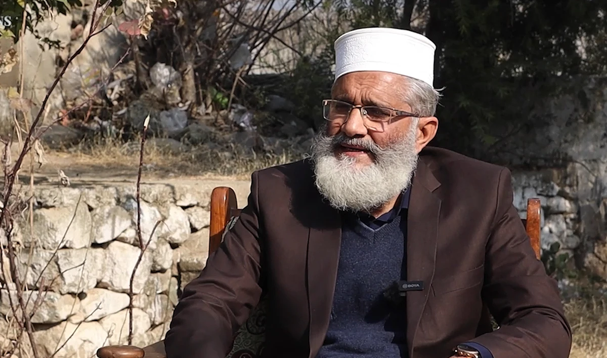 Siraj-ul-Haq, chief of Jamaat-e-Islami party, speaks during an interview with Arab News in Lower Dir, Khyber Pakhtunkhwa, Pakistan, on January 24, 2024, ahead of Pakistan polls on February 8. (AN Photo)
