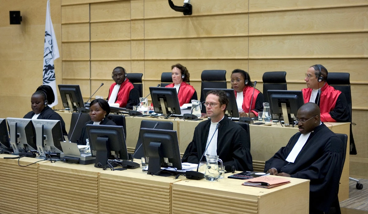 Judges of the War Crimes Court (back row, L-R) El Hadji Malick, Teresa Doherty, Julia Sebutinde (chairwoman) and Richard Lussick take place for the start of former Liberian president Charles Taylor's trial 04 June 2007, in The Hague. (AFP)