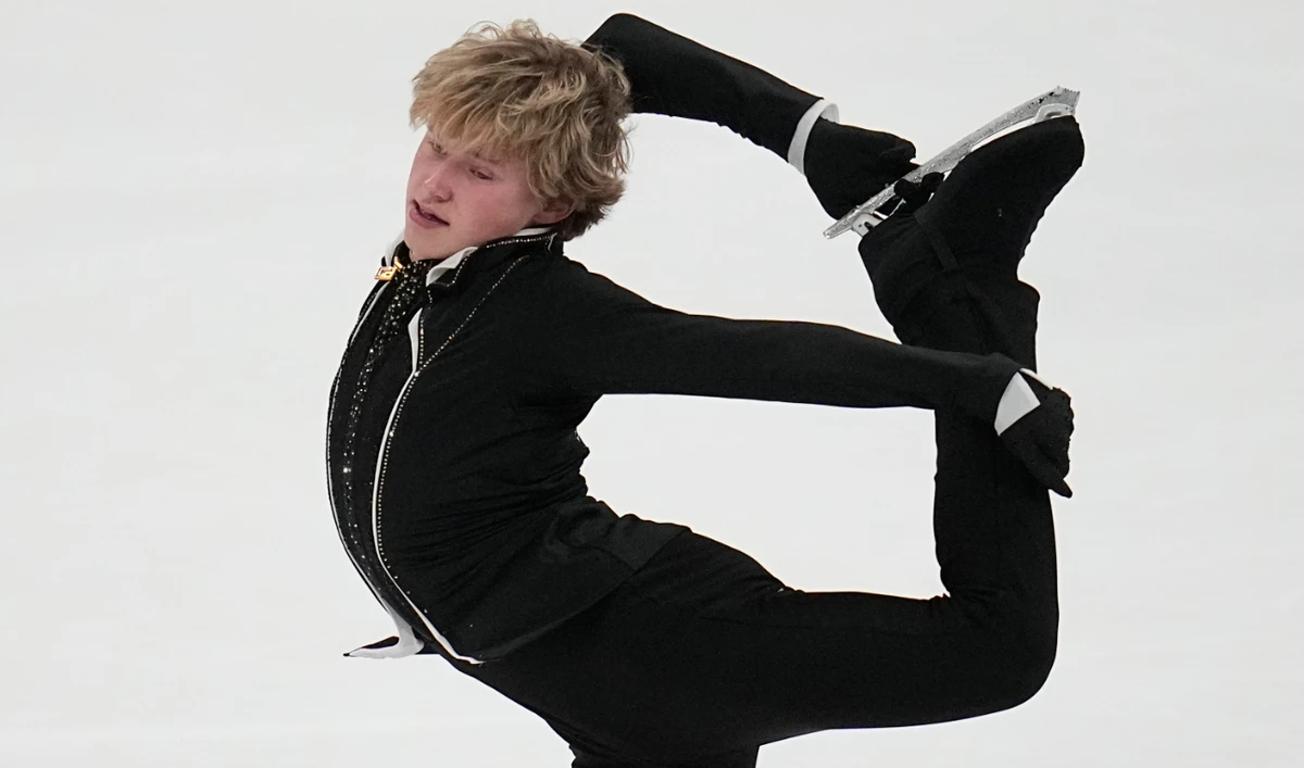 Ilia Malinin competes in the men's free skate on the way to winning the men's title at the US figure skating championships Sunday in Columbus, Ohio. (AP)