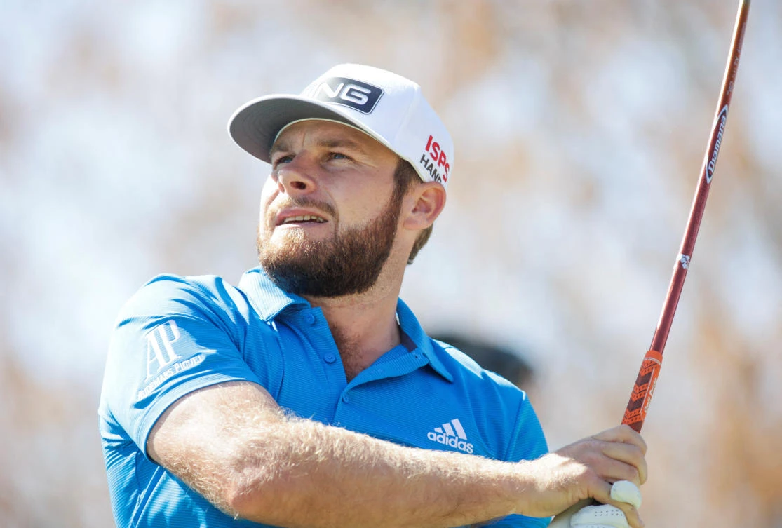 Tyrell Hatton tees off on the sixth during the third round of the World Golf Championships-Dell Technologies Match Play, Mar 25, 2022; Austin, Texas, USA. (Erich Schlegel-USA TODAY Sports)
