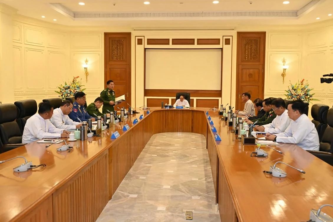 Myanmar’s military chief Min Aung Hlaing, above, during a defense and security council meeting in Naypyidaw. (Myanmar Military Information Team/AFP)