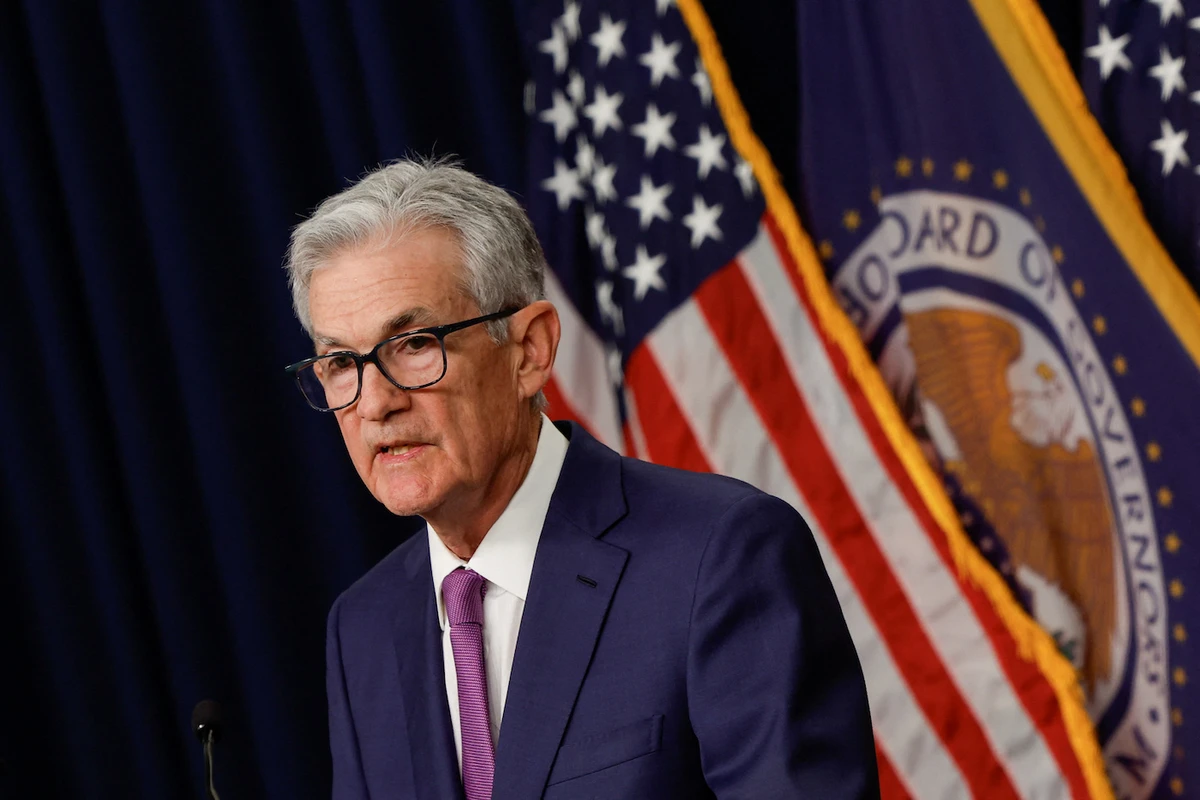 Federal Reserve Chair Jerome Powell holds a press conference following the release of the Fed’s interest rate policy decision at the Federal Reserve in Washington. (Reuters)