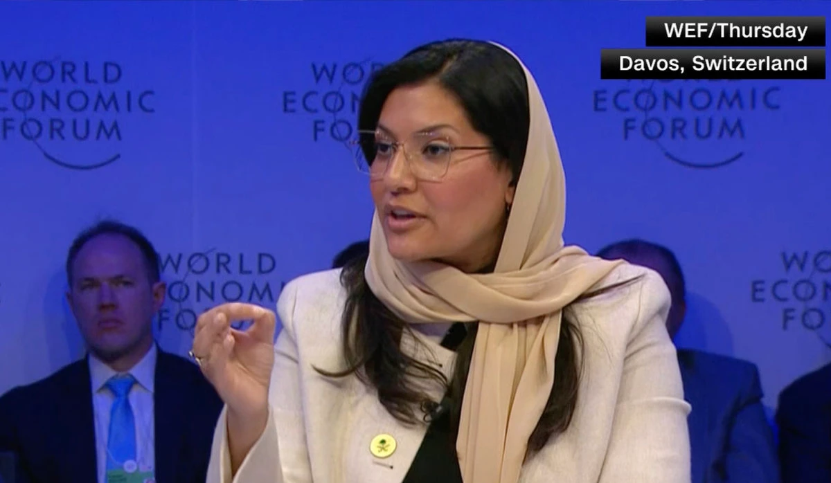 Princess Reema bint Bandar, Saudi Ambassador to the US, at the WEF in Davos on Jan. 18, 2024. (Screen grab from CNN video)