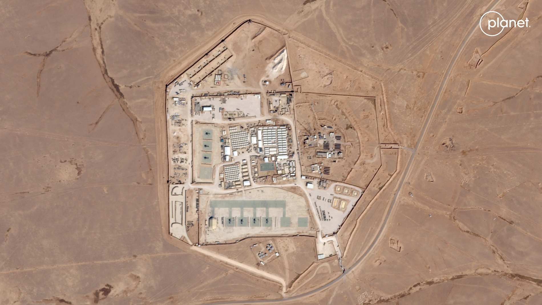 A view of the base, known as Tower 22, operated by US troops as part of an international coalition against the Daesh group, near Jordan's border with Iraq and Syria in the northeastern Rwaished District (AFP)
