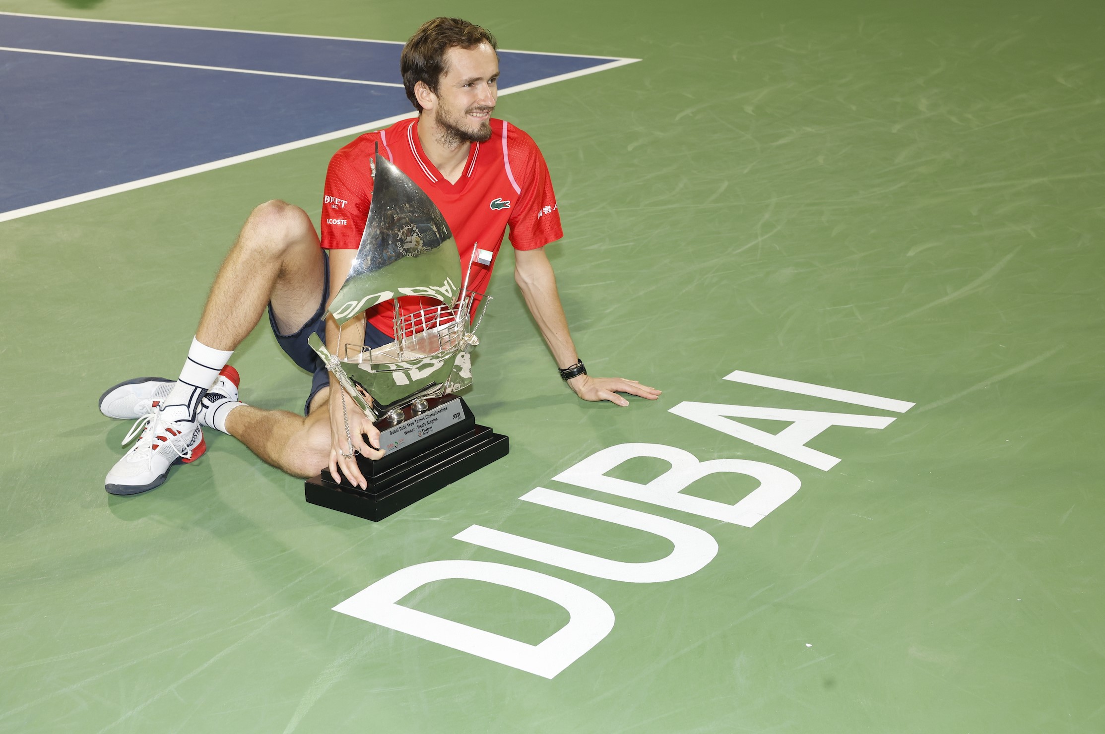 Daniil Medvedev poses with the the Dubai Duty Free Tennis Championships trophy after his triumph last year. (Supplied)