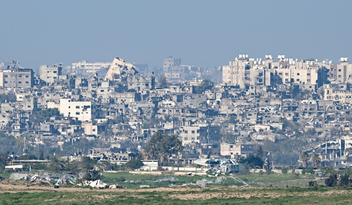 Damaged buildings stand amid the rubble in Gaza, amid the ongoing conflict between Israel and the Palestinian Islamist group Hamas, as seen from Sderot, Israel, February 3, 2024. (REUTERS)