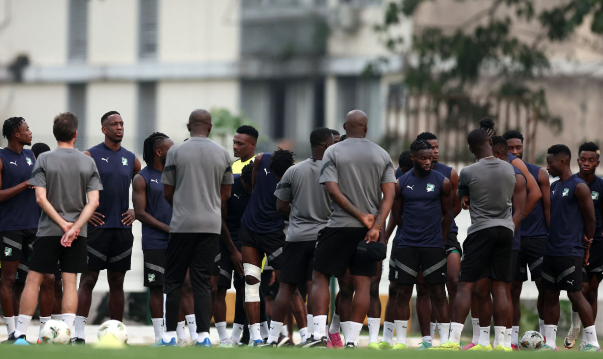 Ivory Coast's players attends a training session in Abidjan on February 6, 2024 on the eve of the 2024 Africa Cup of Nations (CAN) semi final football match between Ivory Coast and DR Congo. (AFP)