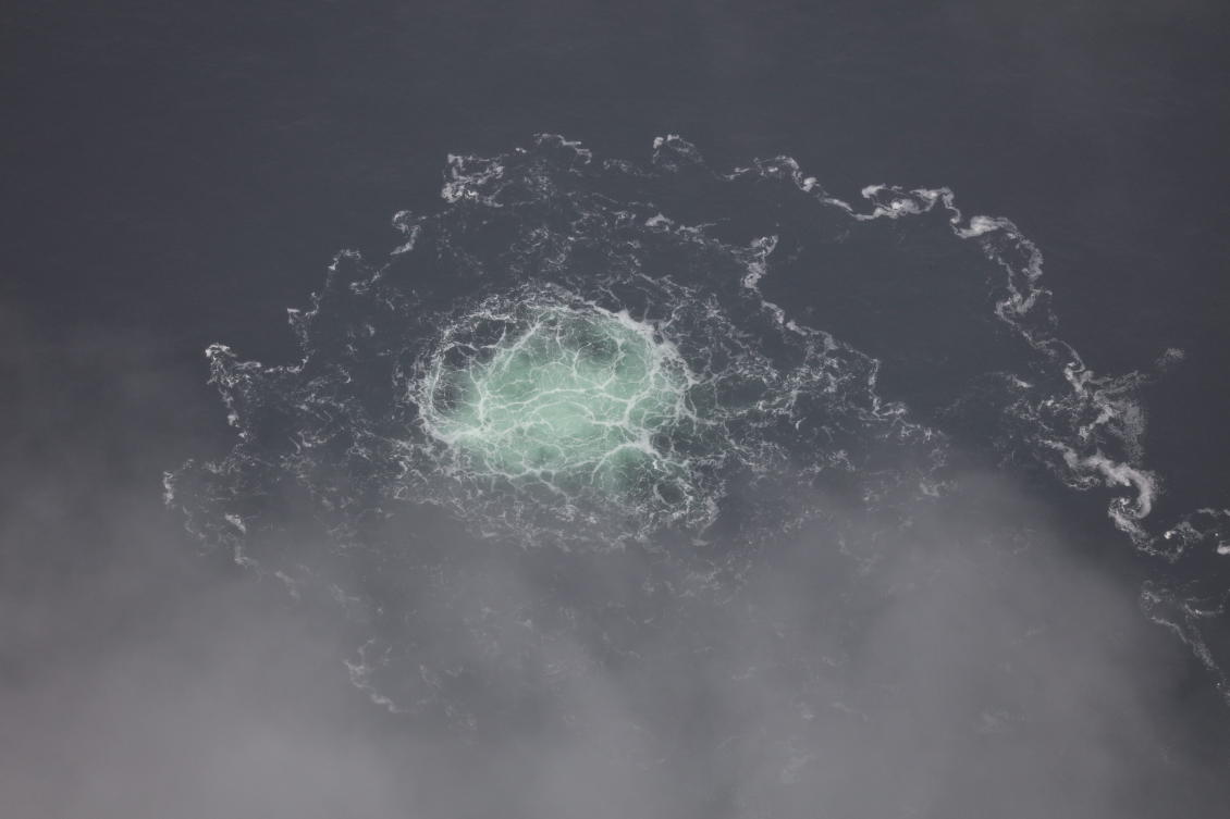 Danish police have said the the Nord Stream 1 and 2 gas pipelines were hit by powerful explosions and Swedish investigators have confirmed that traces of explosives found on site conclusively showed that sabotage had taken place. (Swedish Coast Guard via AP)