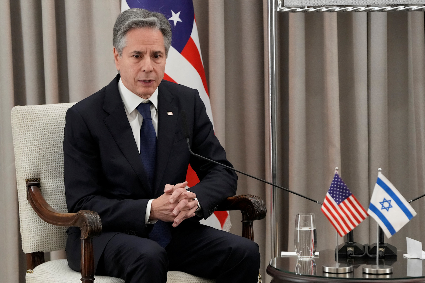 US Secretary of State Antony Blinken speaks during his meeting with Israel’s President Isaac Herzog in Jerusalem on Wednesday, Feb. 7, 2024. (Reuters)
