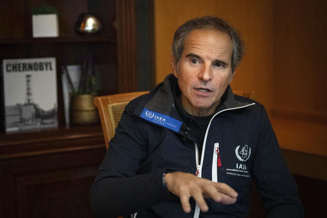 IAEA’s Director General Rafael Mariano Grossi speaks during his interview with AP, in Kyiv, on Feb. 6, 2024. (AP)