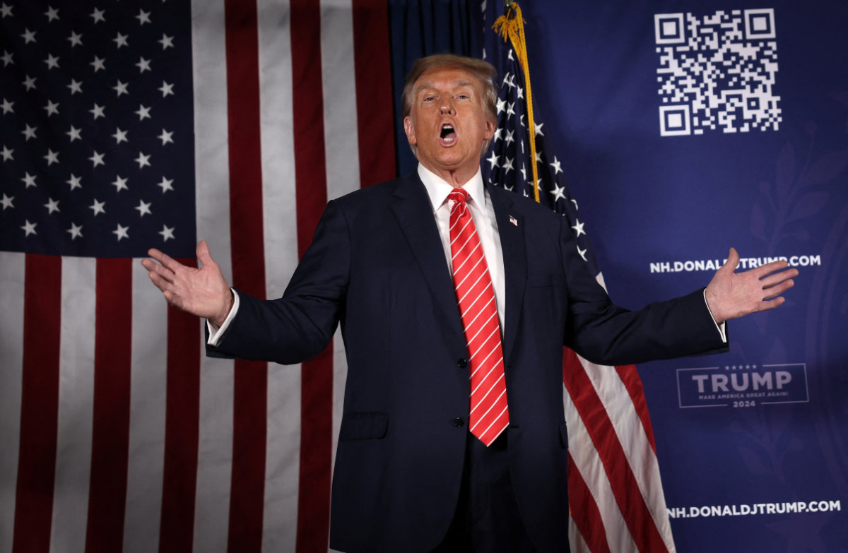 Former US President and Republican presidential candidate Donald Trump gestures as he attends a rally in Laconia, New Hampshire, on January 22, 2024. (REUTERS/File)