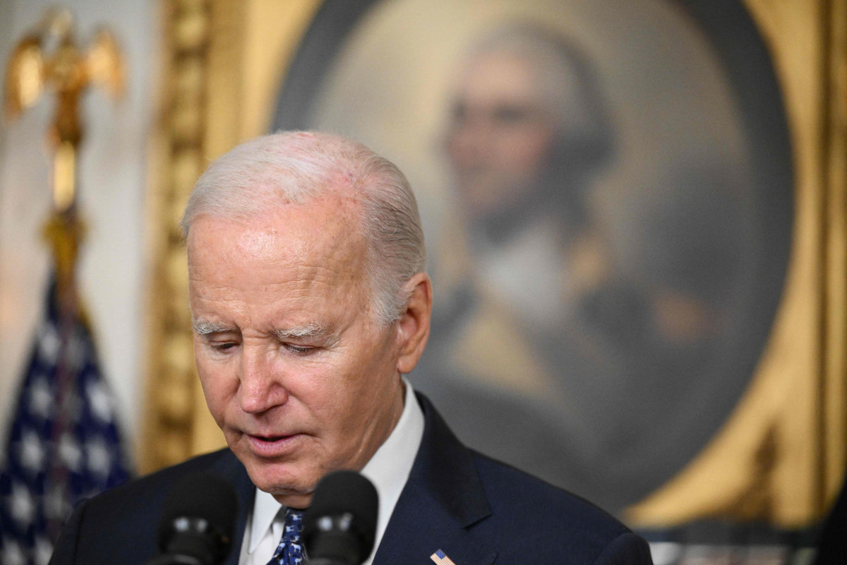 US President Joe Biden speaks about the Special Counsel report in the Diplomatic Reception Room of the White House in Washington on February 8, 2024 in a surprise last-minute addition to his schedule for the day. (AFP)