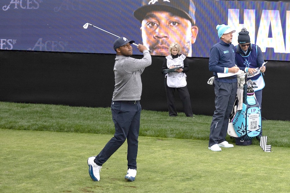 Harold Varner III of 4Aces GC is tied for the lead heading into Friday at LIV Golf Las Vegas. (Scott Taetsch LIV Golf)