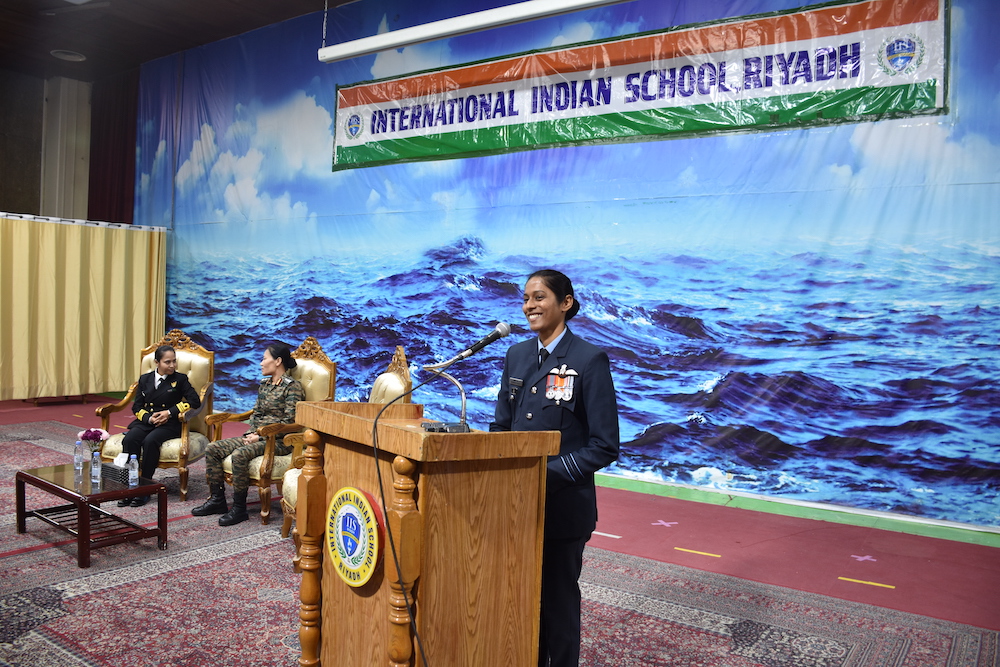Squadron Leader Bhawana Kanth speaking at interaction with IISR students. (Supplied)