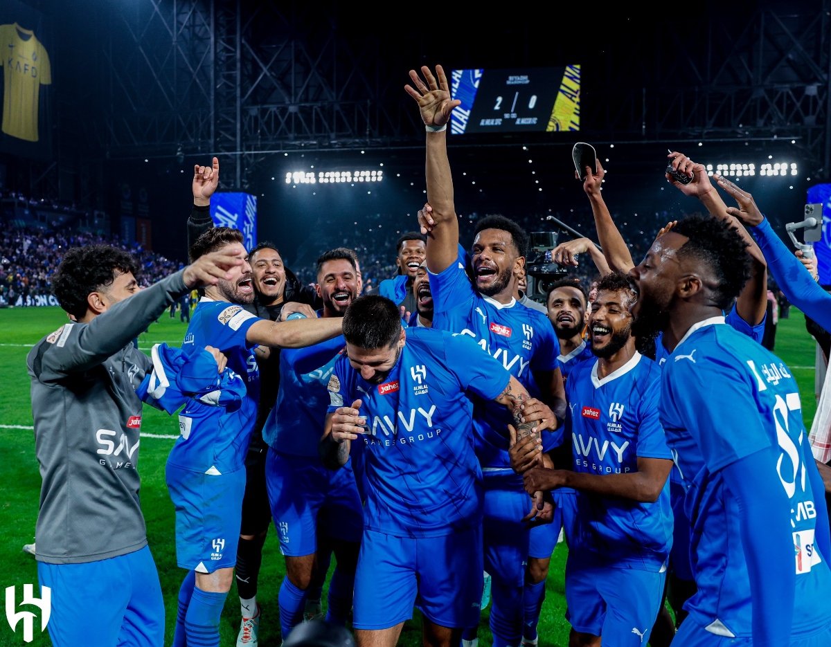 Al-Hilal's players celebrate winning the Riyadh Season Cup at Kingdom Arena. (@Alhilal_EN)