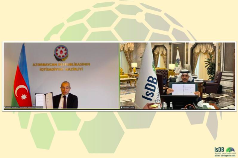 , IsDB President and Chairman Muhammad Al-Jasser and Azerbaijan’s Minister of Economy, Mikayil Jabbarov, during the virtual signing ceremony. IsDB