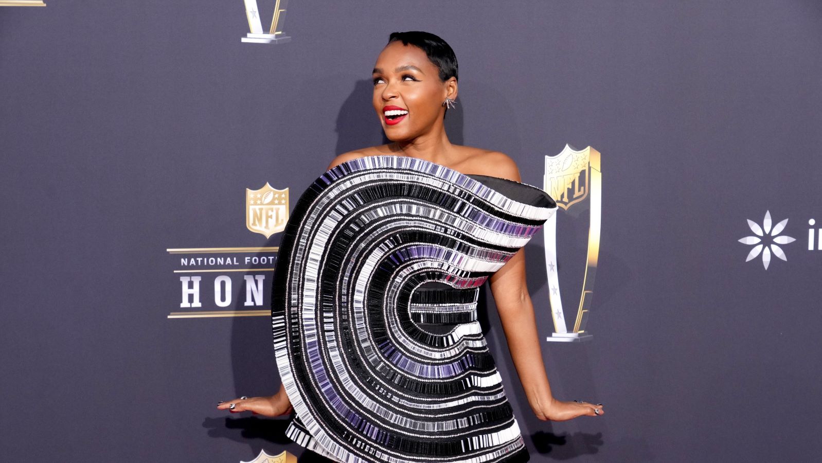 Janelle Monae recently made a dazzling entrance on the red carpet at the NFL Honors in Las Vegas. (Getty Images)