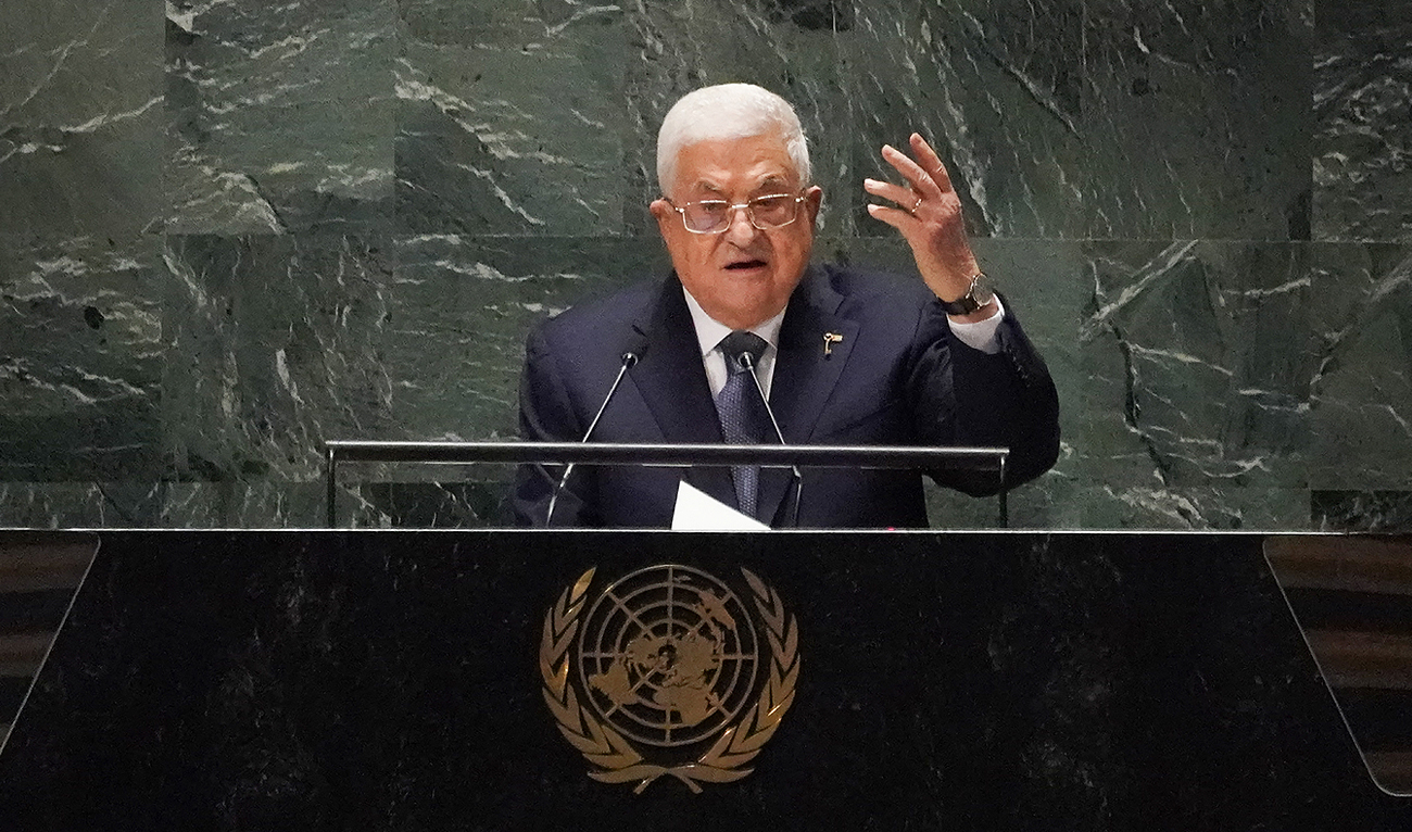 In this file photo, taken on September 21, 2023, Palestinian president Mahmoud Abbas addresses the 78th United Nations General Assembly at UN headquarters in New York City. (AFP)