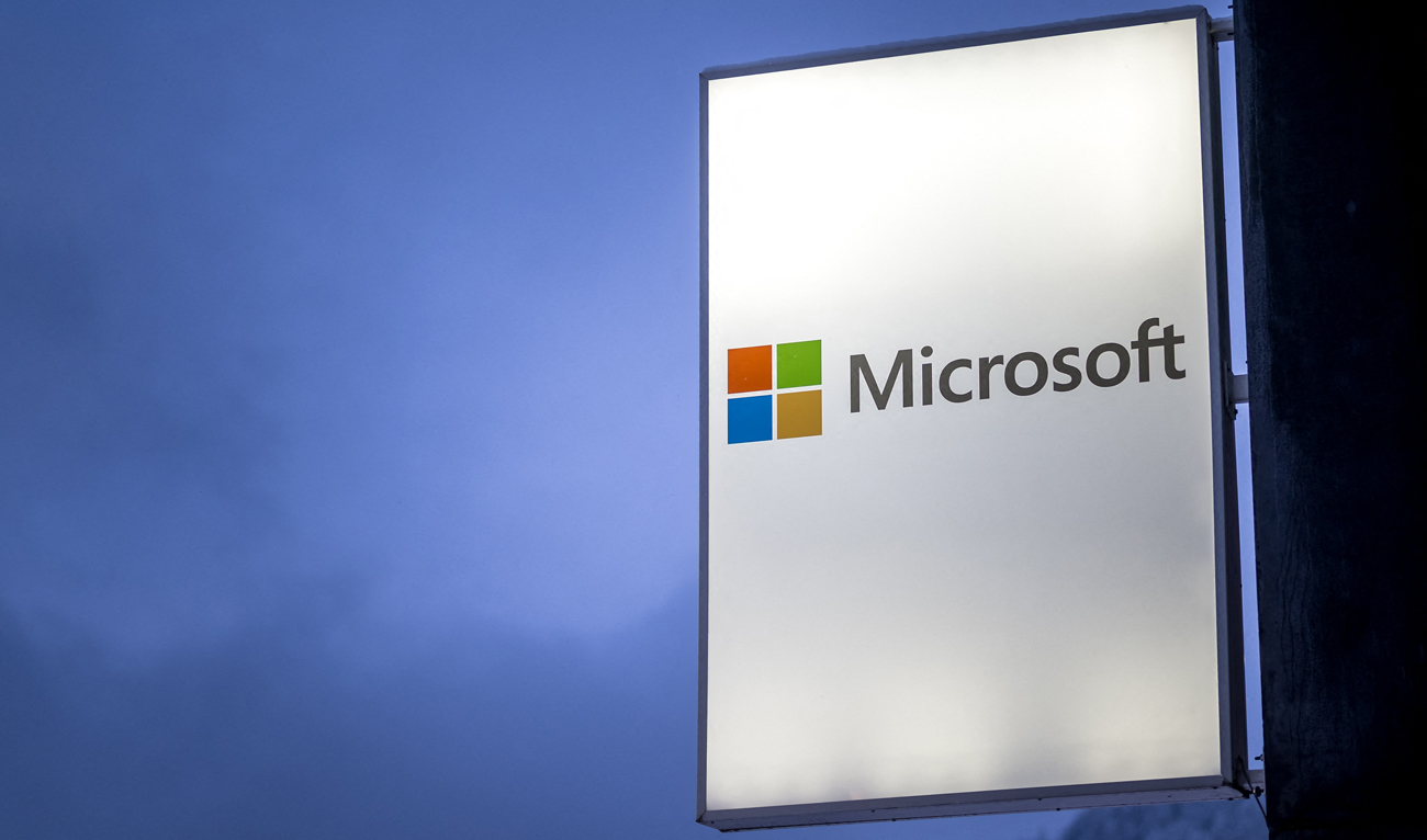 This photograph taken on January 19, 2024 shows a sign of American corporation Microsoft displayed during the World Economic Forum (WEF) annual meeting in Davos. (AFP/File)