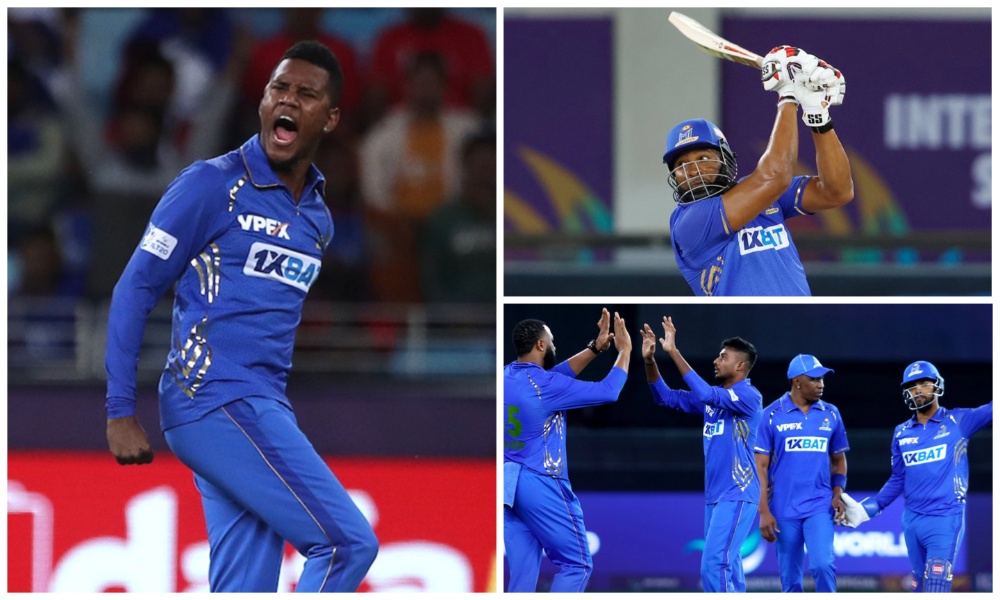 MI Emirates, the most impressive team in the International League T20 this season, went head-to-head with the Gulf Giants in the Qualifier 1 knockout match on Wednesday and served up a masterclass at short-form cricket. (X/@MIEmirates/@ILT20Official)