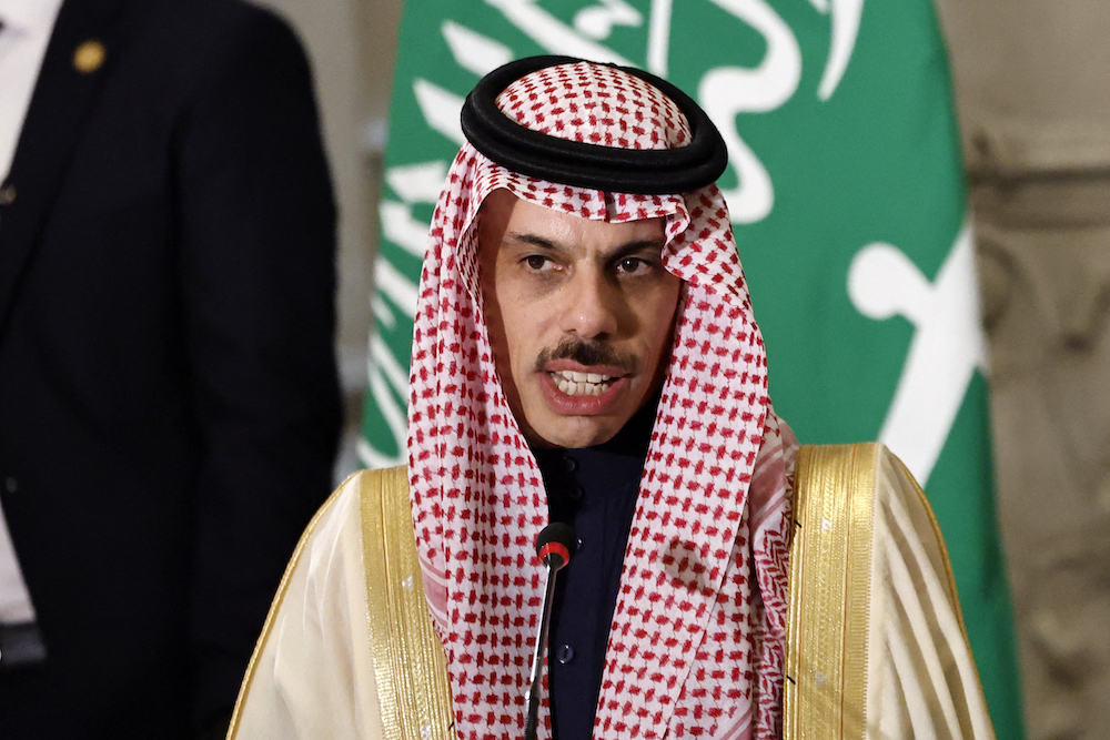 Saudi Foreign Minister Prince Faisal bin Farhan speaks during a press conference. (File/AFP)Saudi Foreign Minister Prince Faisal bin Farhan speaks during a press conference. (File/AFP)