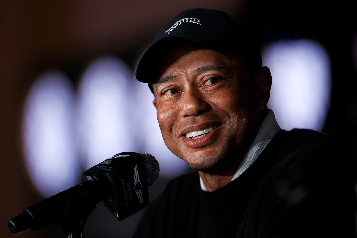 Tiger Woods speaks during a news conference for the Genesis Invitational golf tournament at Riviera Country Club Wednesday in the Pacific Palisades area of Los Angeles. (AP)